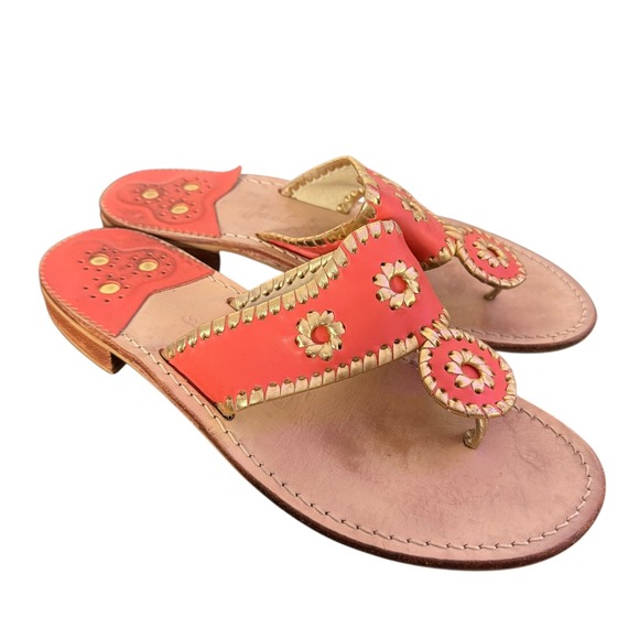 Jack Rogers Nantucket Thong Sandals Coral‎ Gold Size 8 Slip On Shoes Leather - Picture 7 of 11